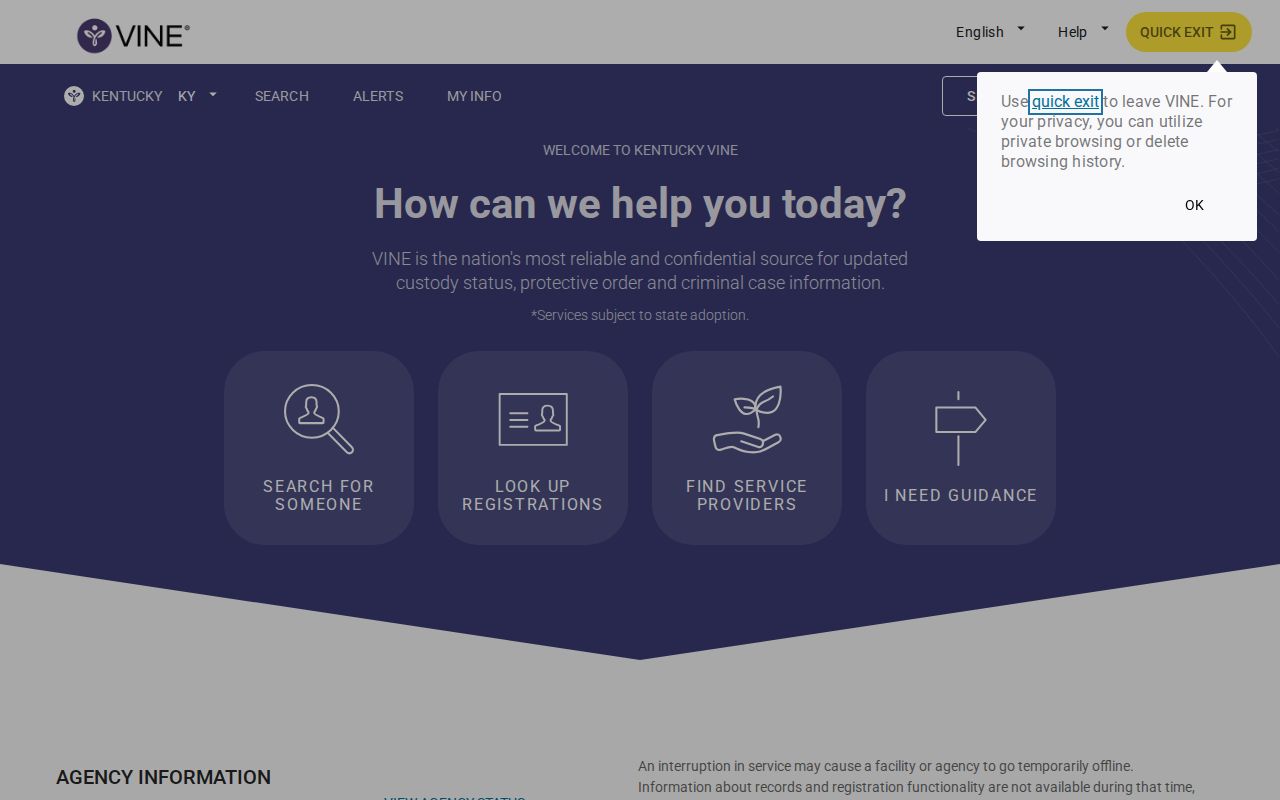 Lewis County VINELink release check search screen