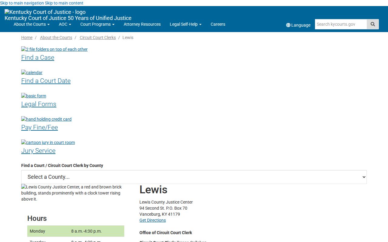 Lewis County release court records and clerk details